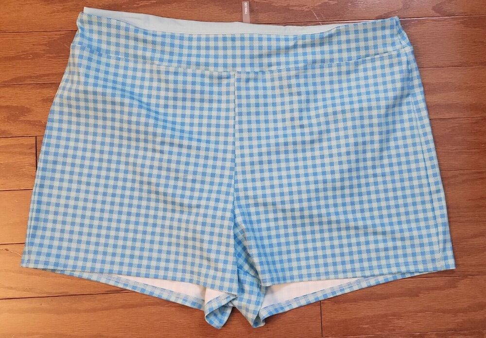 Lands End Womens Swim Shorts Size 18P Teal Checkerboard